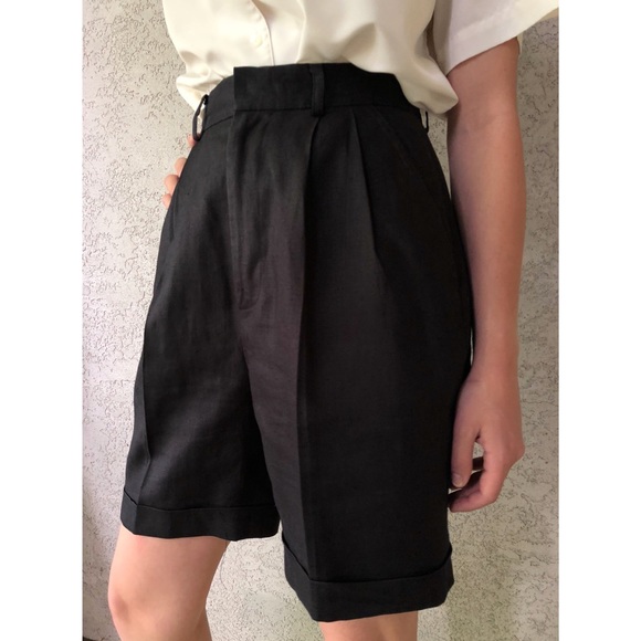 high waisted black linen shorts